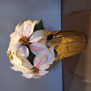 Gold Wrapped White and Pink Faux Poinsettia